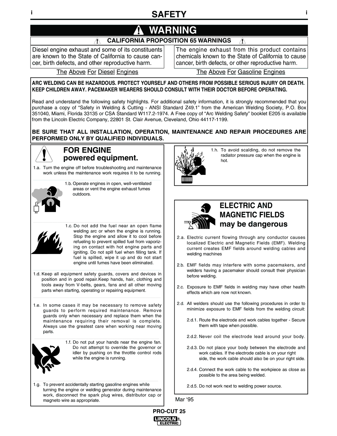 Lincoln Electric IM665 manual Safety, California Proposition 65 Warnings 