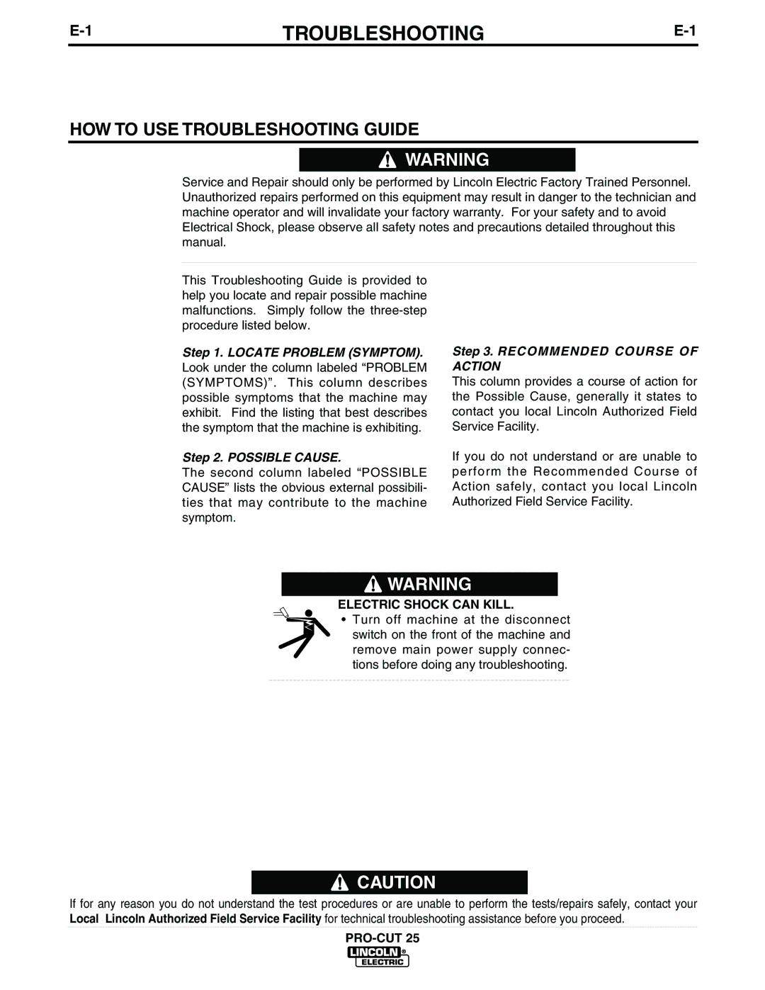 Lincoln Electric IM665 manual HOW to USE Troubleshooting Guide 