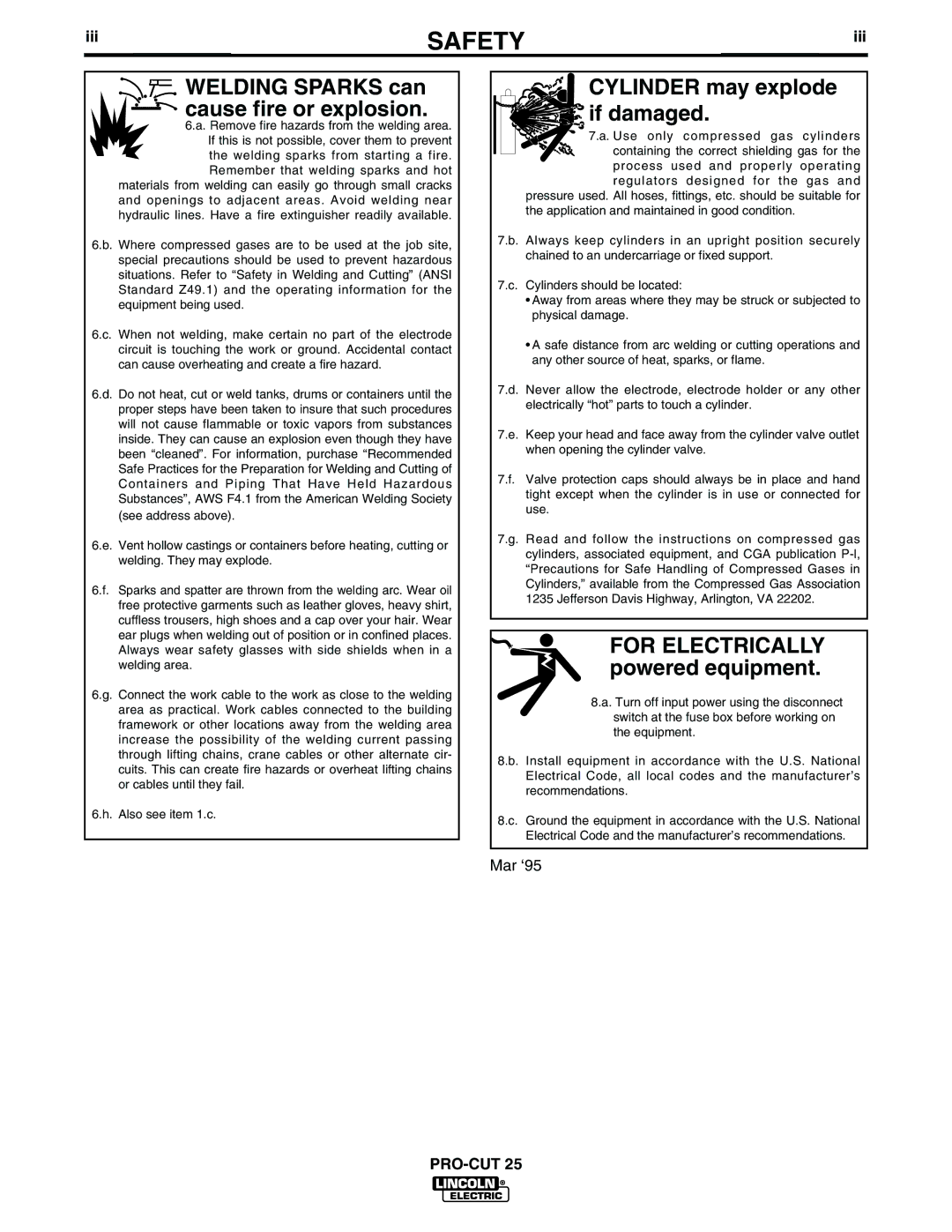 Lincoln Electric IM665 manual Welding Sparks can cause fire or explosion 