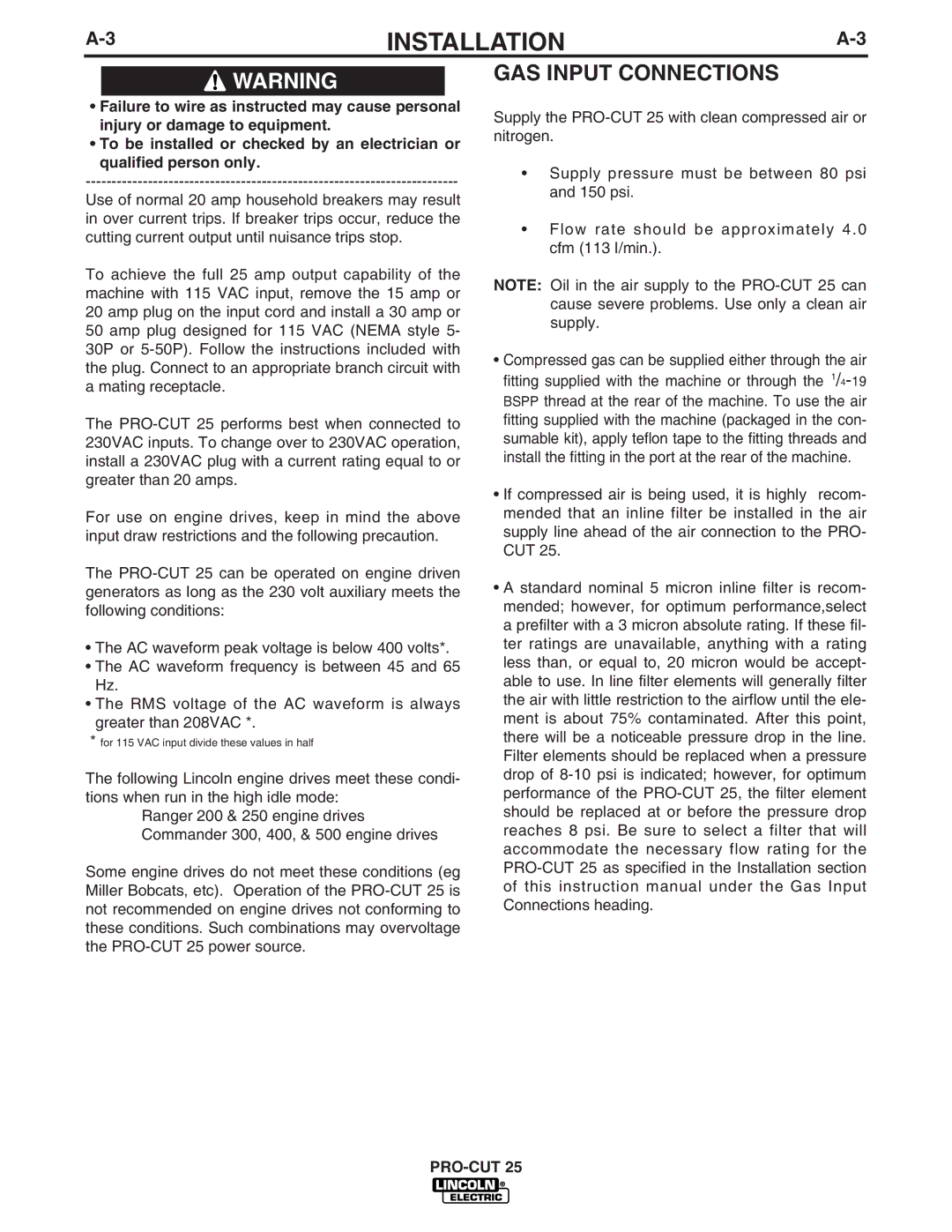 Lincoln Electric IM665 manual GAS Input Connections 