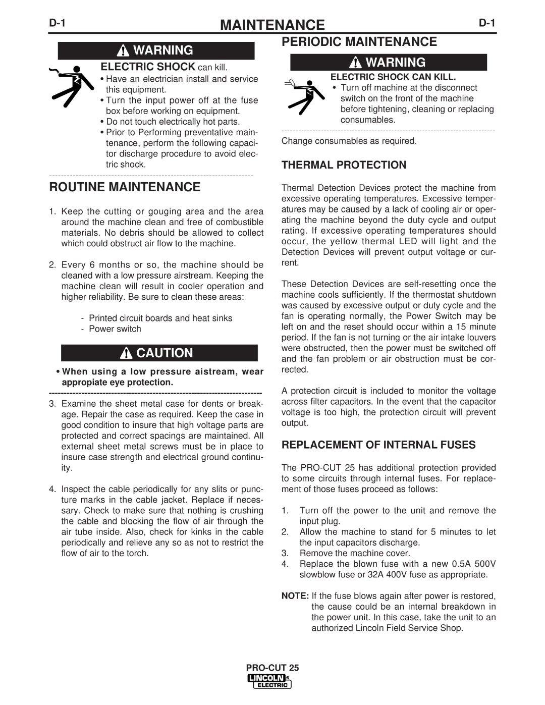 Lincoln Electric IM665 manual Routine Maintenance, Periodic Maintenance 