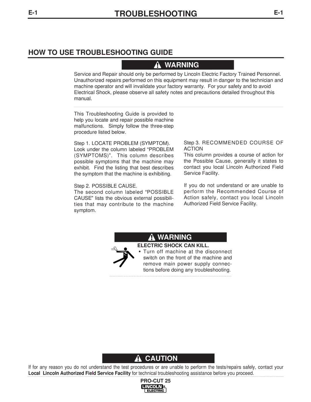 Lincoln Electric IM665 manual HOW to USE Troubleshooting Guide 