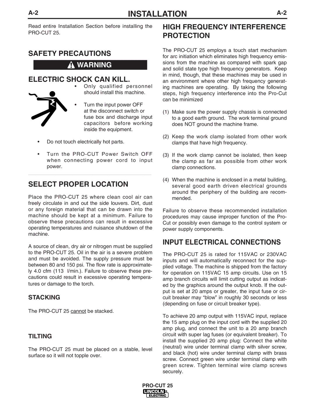 Lincoln Electric IM665 Safety Precautions Electric Shock can Kill, Select Proper Location, Input Electrical Connections 