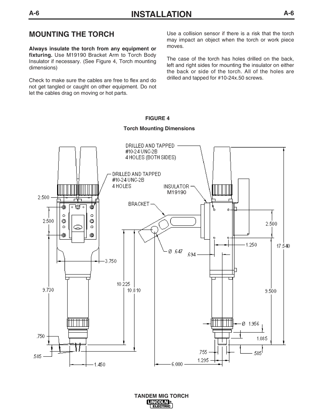 Lincoln Electric IM666-A manual Mounting the Torch 