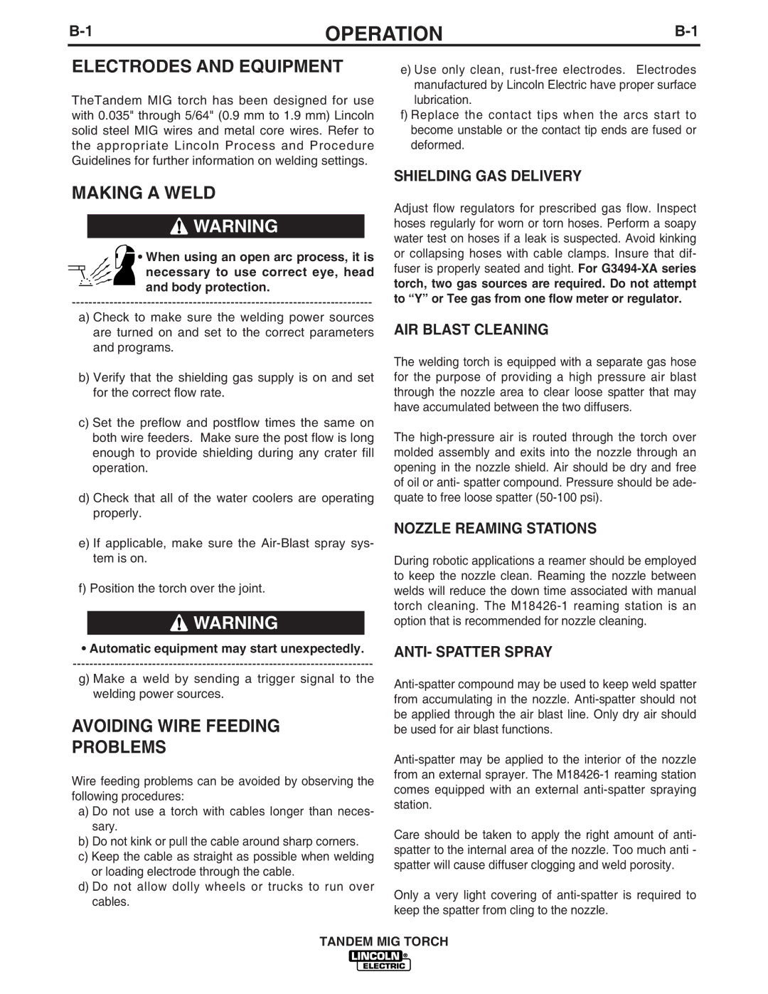 Lincoln Electric IM666-A manual Operation, Electrodes and Equipment, Making a Weld, Avoiding Wire Feeding Problems 