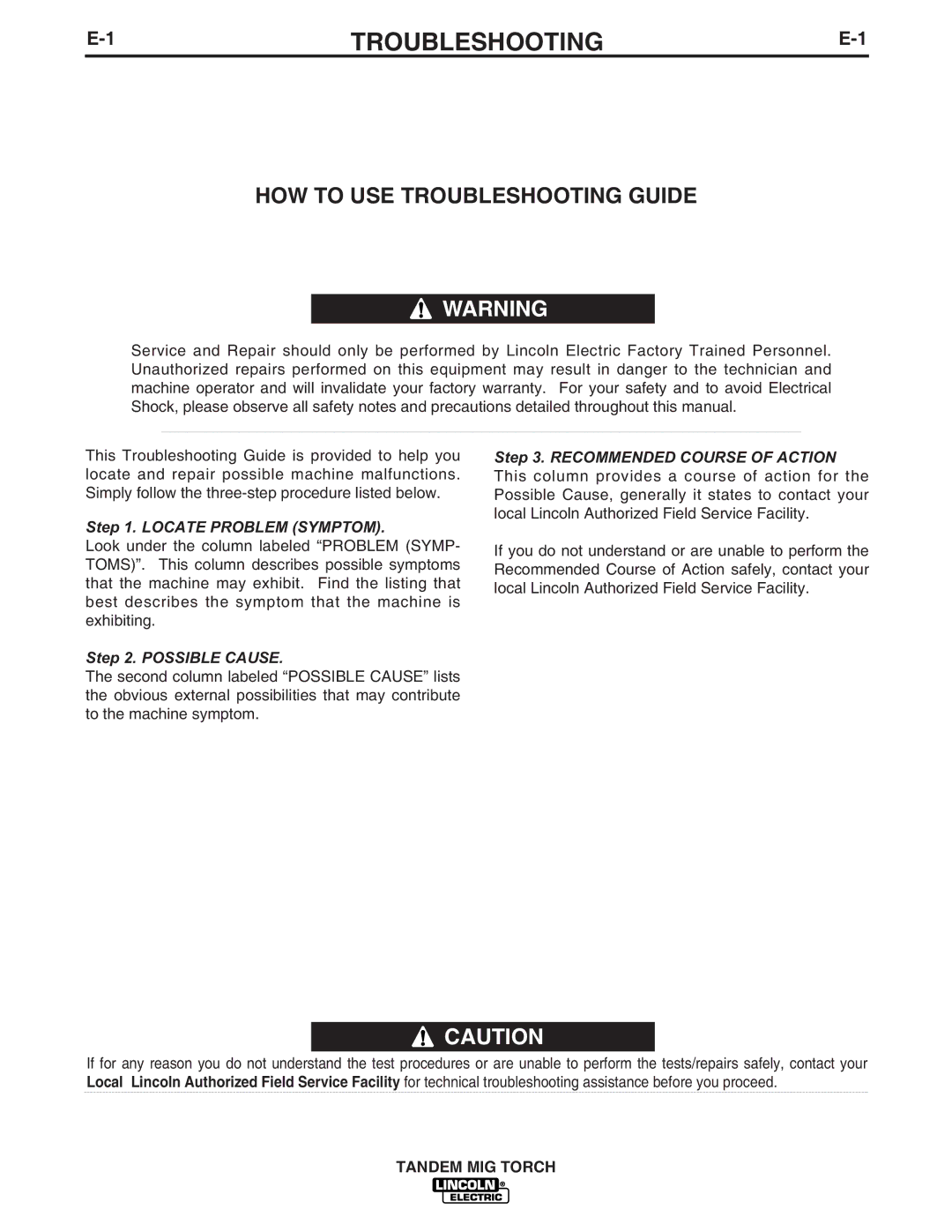 Lincoln Electric IM666-A manual HOW to USE Troubleshooting Guide 