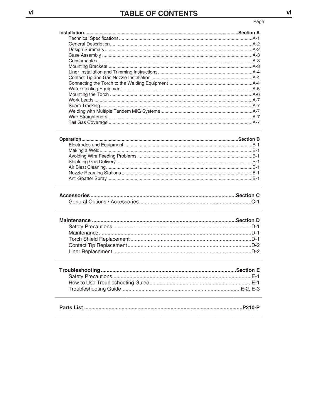 Lincoln Electric IM666-A manual Table of Contents 