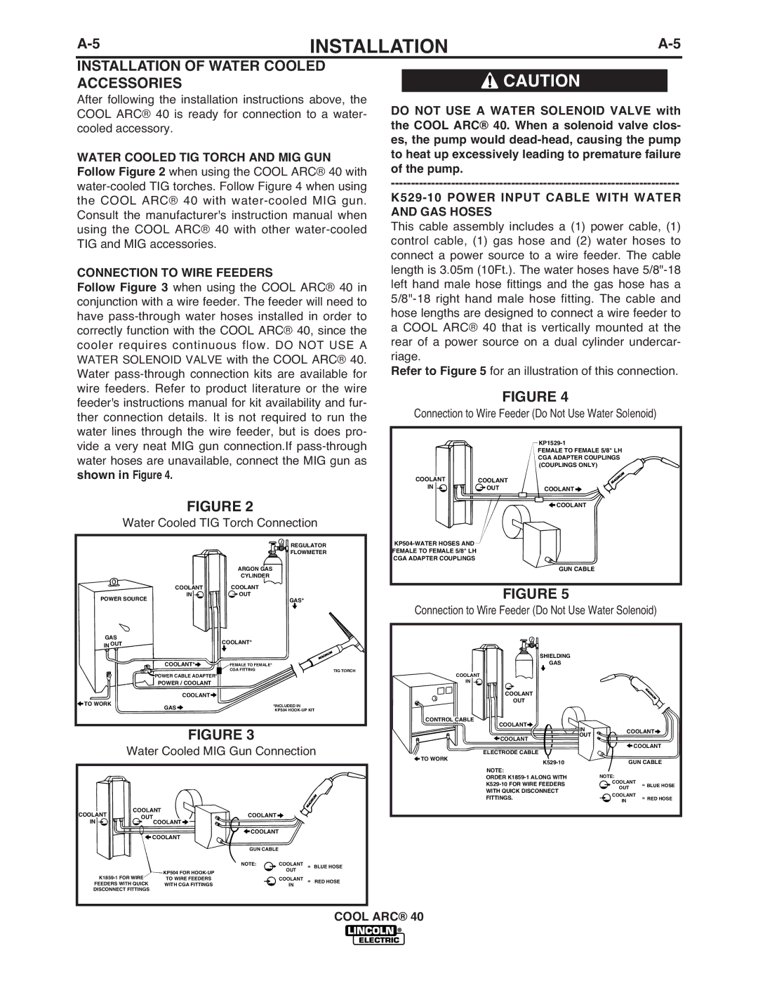 Lincoln Electric IM670-A manual Installation of Water Cooled Accessories 