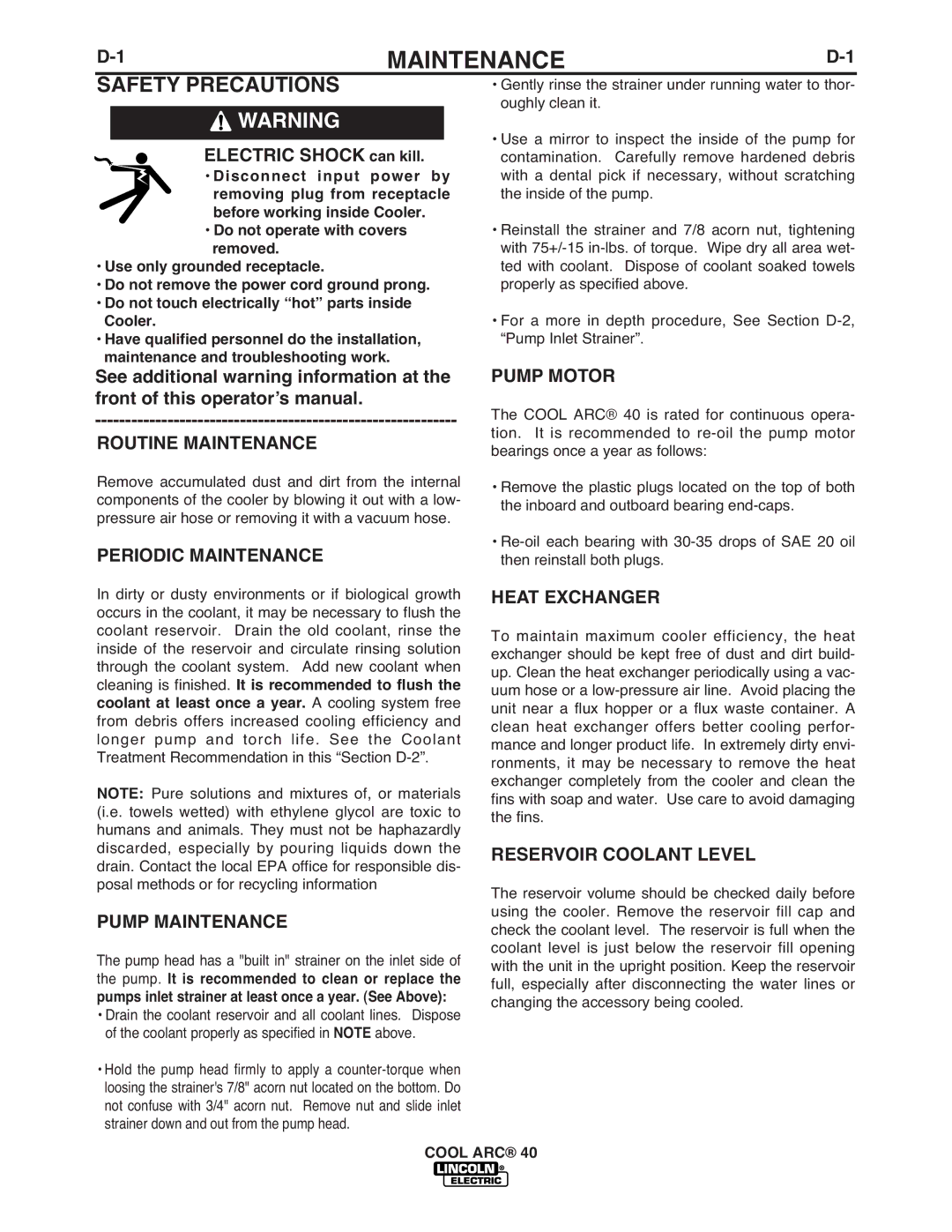 Lincoln Electric IM670-A manual Maintenance 