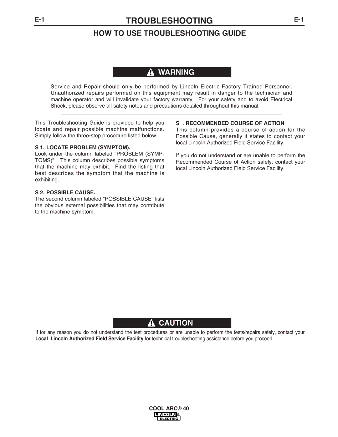 Lincoln Electric IM670-A manual HOW to USE Troubleshooting Guide 