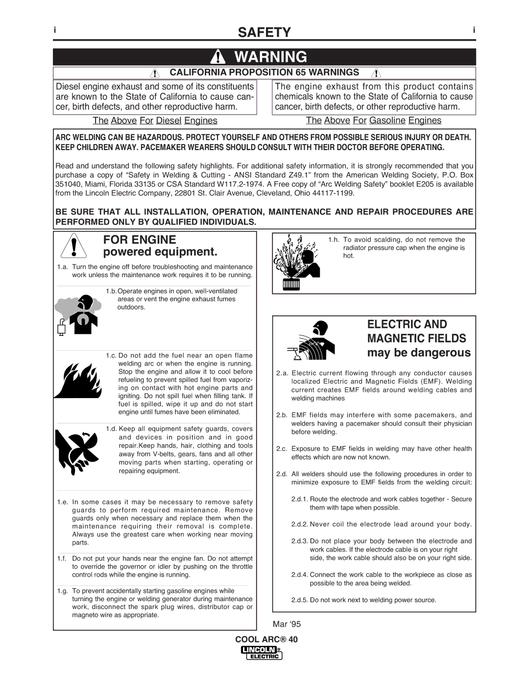 Lincoln Electric IM670-A manual Safety, California Proposition 65 Warnings 