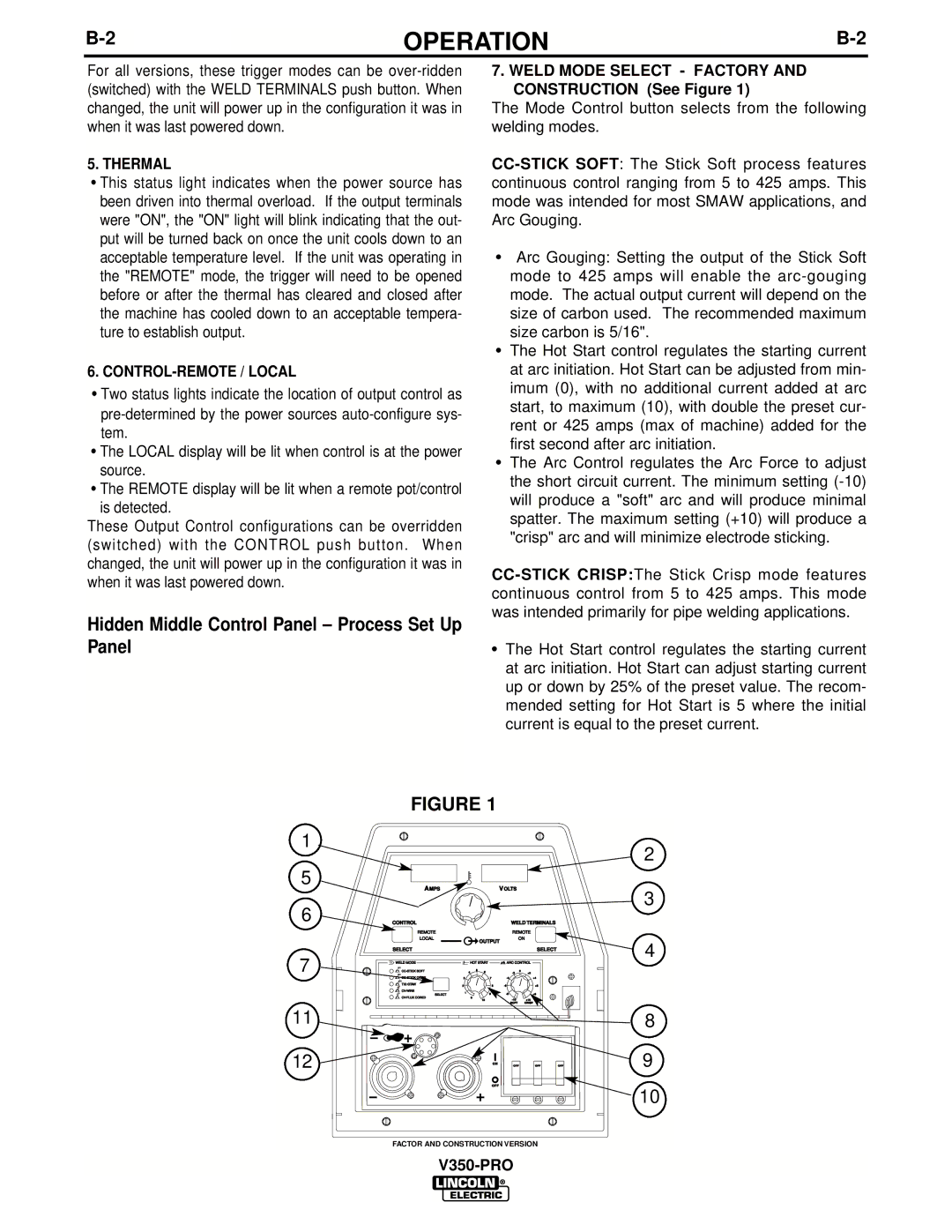 Lincoln Electric IM679-A manual Thermal, CONTROL-REMOTE / Local, Weld Mode Select Factory and Construction See Figure 