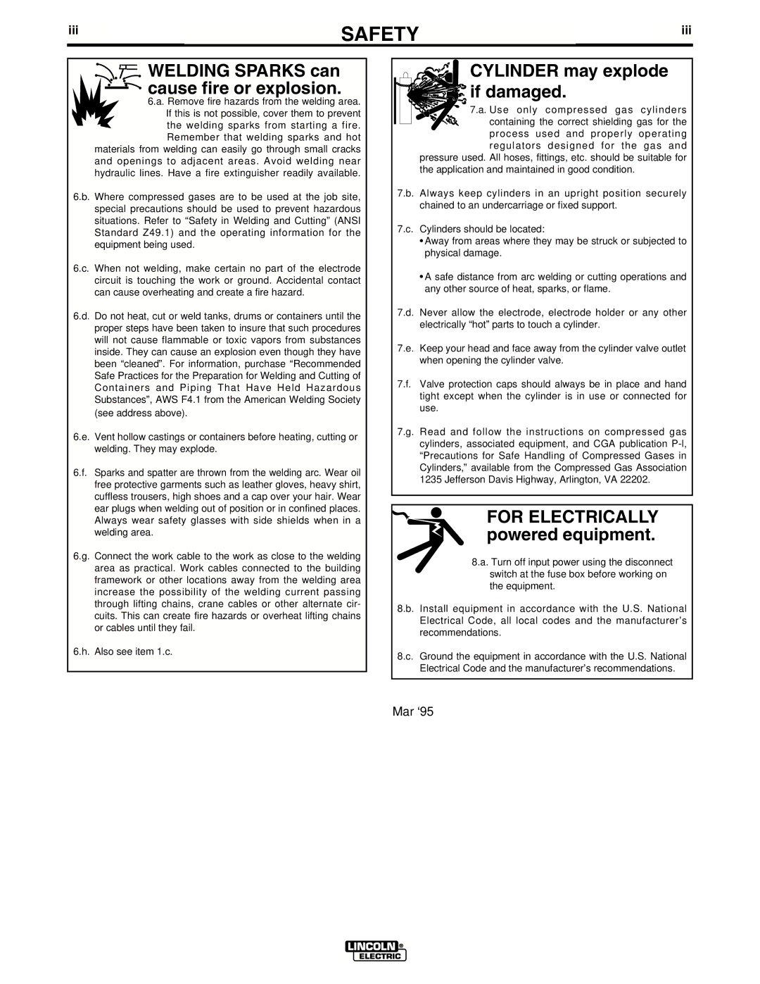 Lincoln Electric IM679-A manual Welding Sparks can cause fire or explosion, Iii 