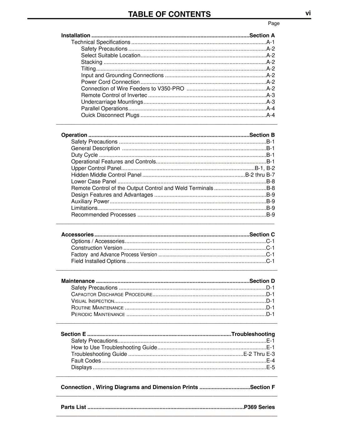 Lincoln Electric IM679-A manual Table of Contents 