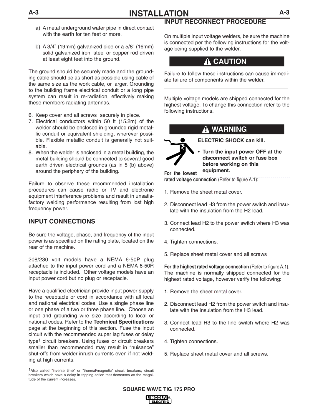 Lincoln Electric IM687 manual Input Connections 