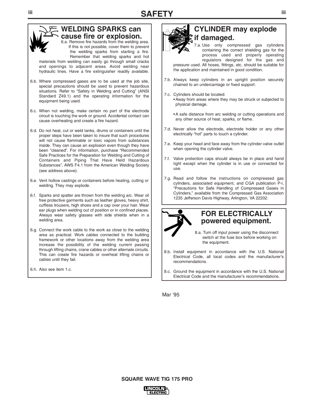 Lincoln Electric IM687 manual Welding Sparks can cause fire or explosion, Iii 