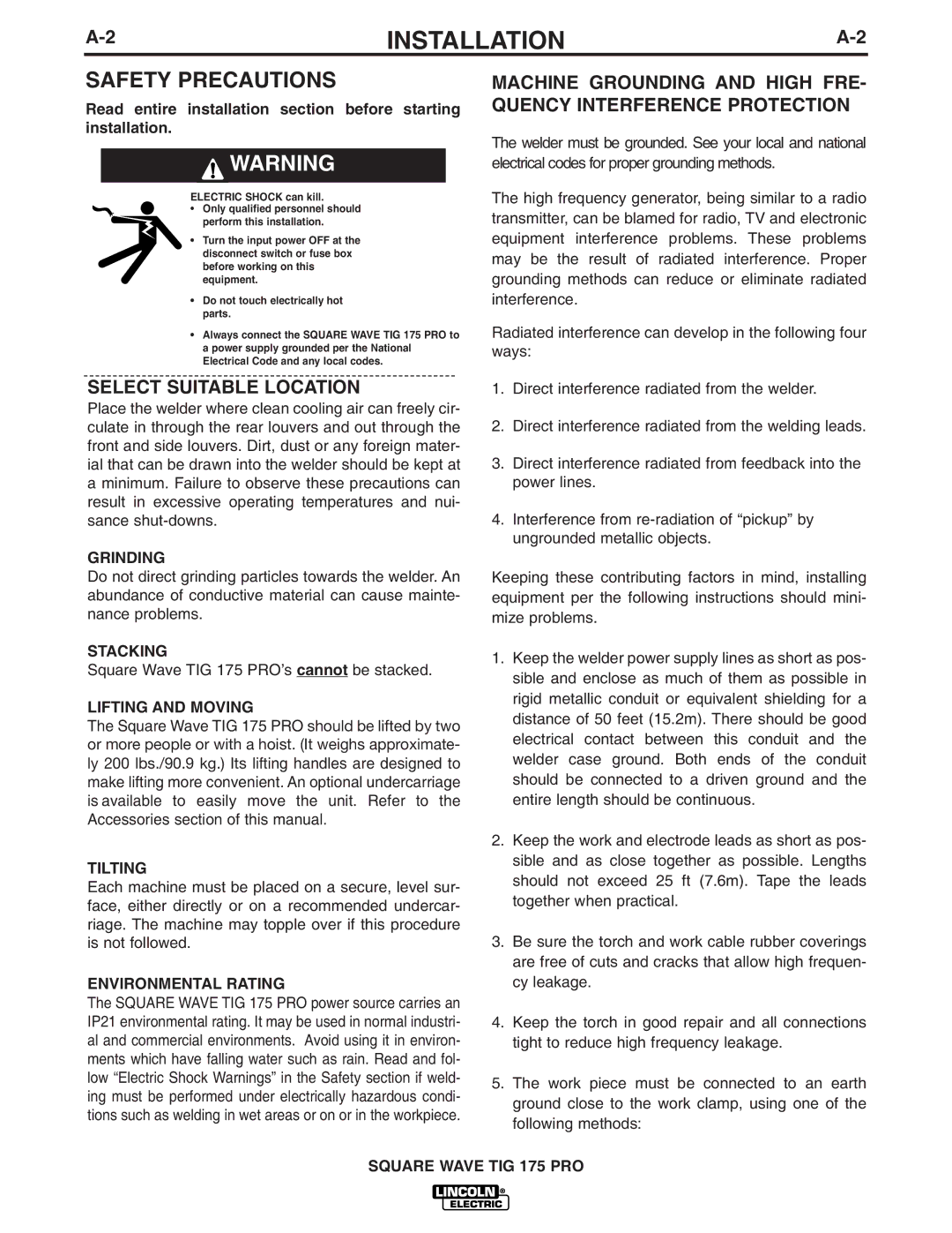 Lincoln Electric IM687 manual Safety Precautions, Select Suitable Location 