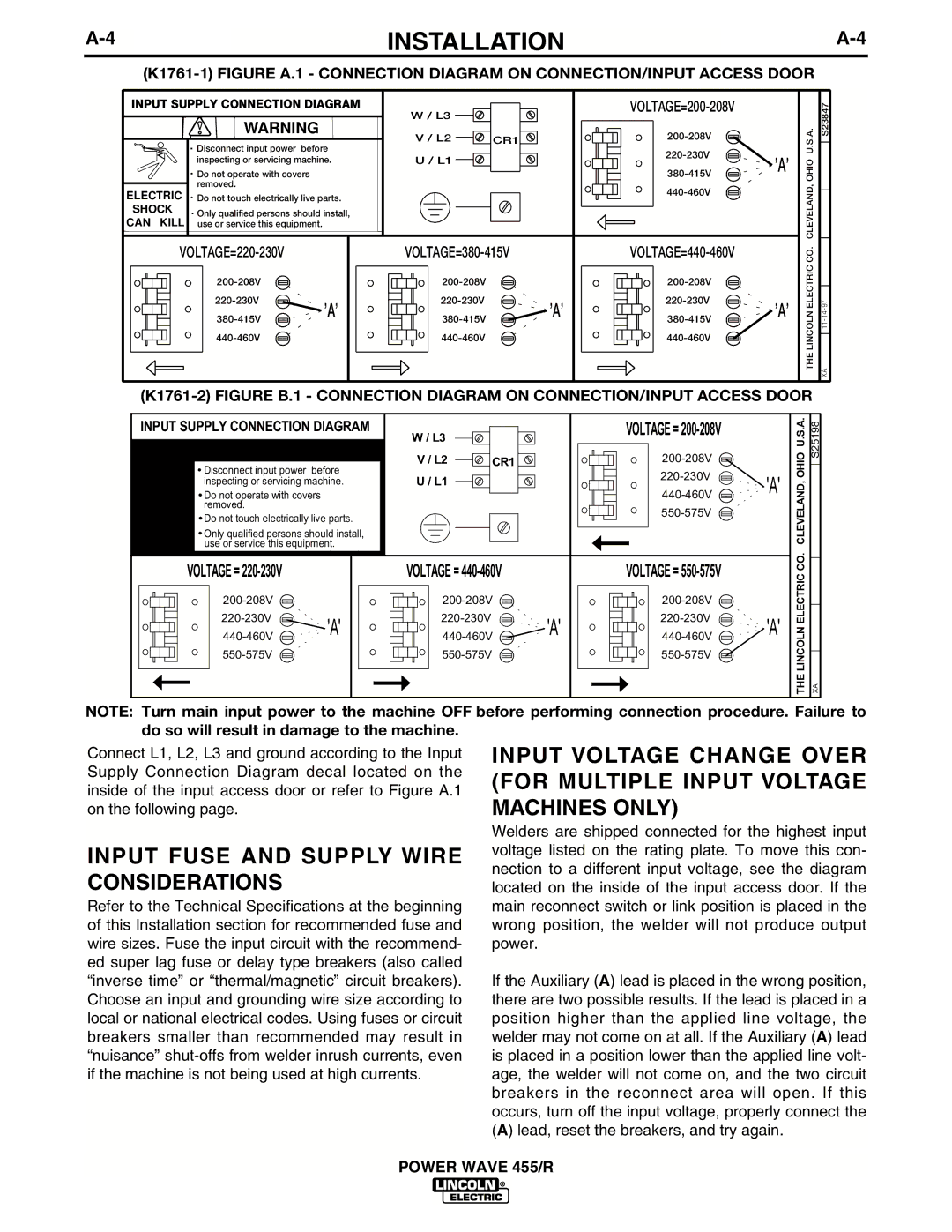 Lincoln Electric IM690-A manual Input Fuse and Supply Wire Considerations, ’A’ 