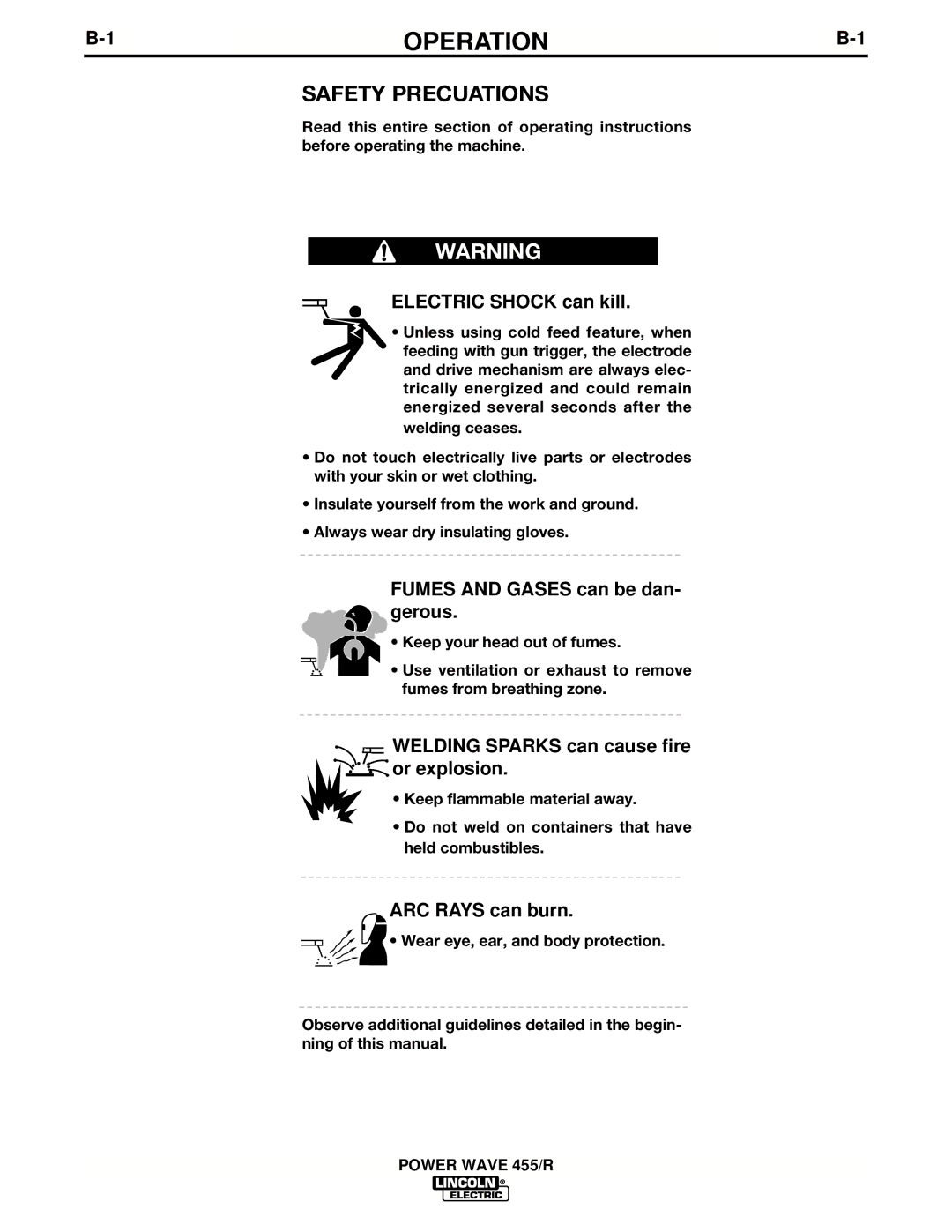 Lincoln Electric IM690-A manual Operation, Safety Precuations 