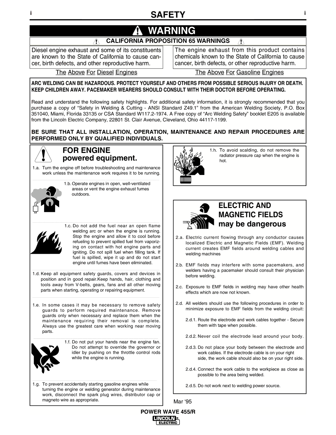 Lincoln Electric IM690-A manual Safety, California Proposition 65 Warnings 