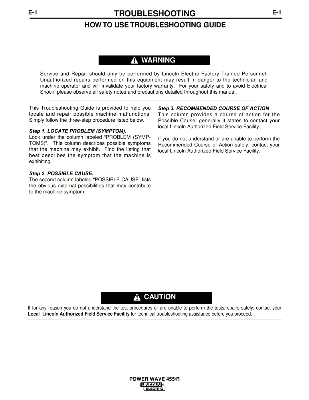 Lincoln Electric IM690-A manual HOW to USE Troubleshooting Guide 