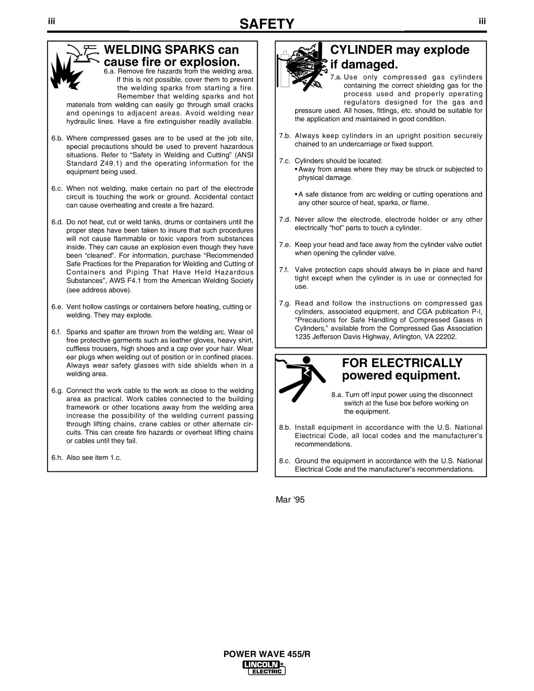 Lincoln Electric IM690-A manual Welding Sparks can cause fire or explosion, Iii 