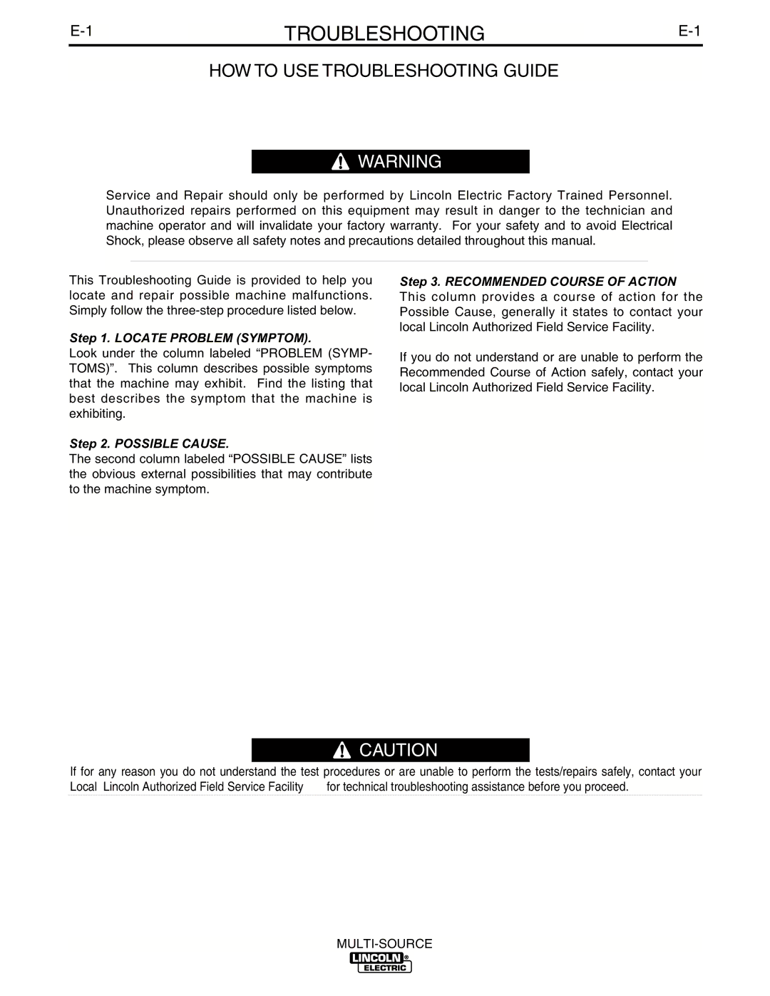 Lincoln Electric IM692 manual HOW to USE Troubleshooting Guide 