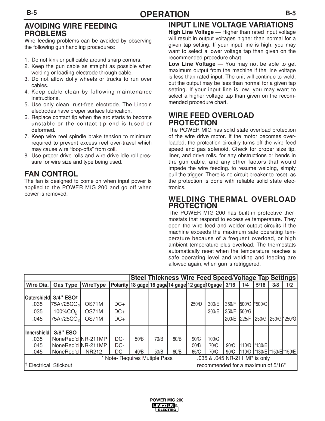 Lincoln Electric IM693 manual Avoiding Wire Feeding Problems, FAN Control, Input Line Voltage Variations 