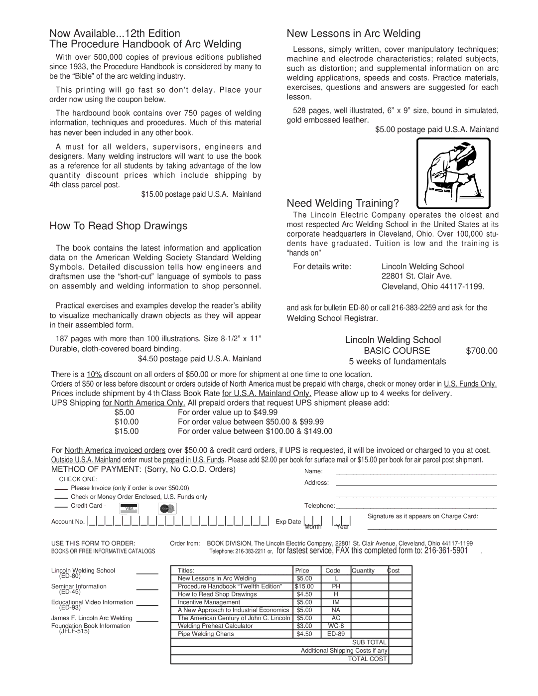 Lincoln Electric IM693 manual How To Read Shop Drawings, $700.00 