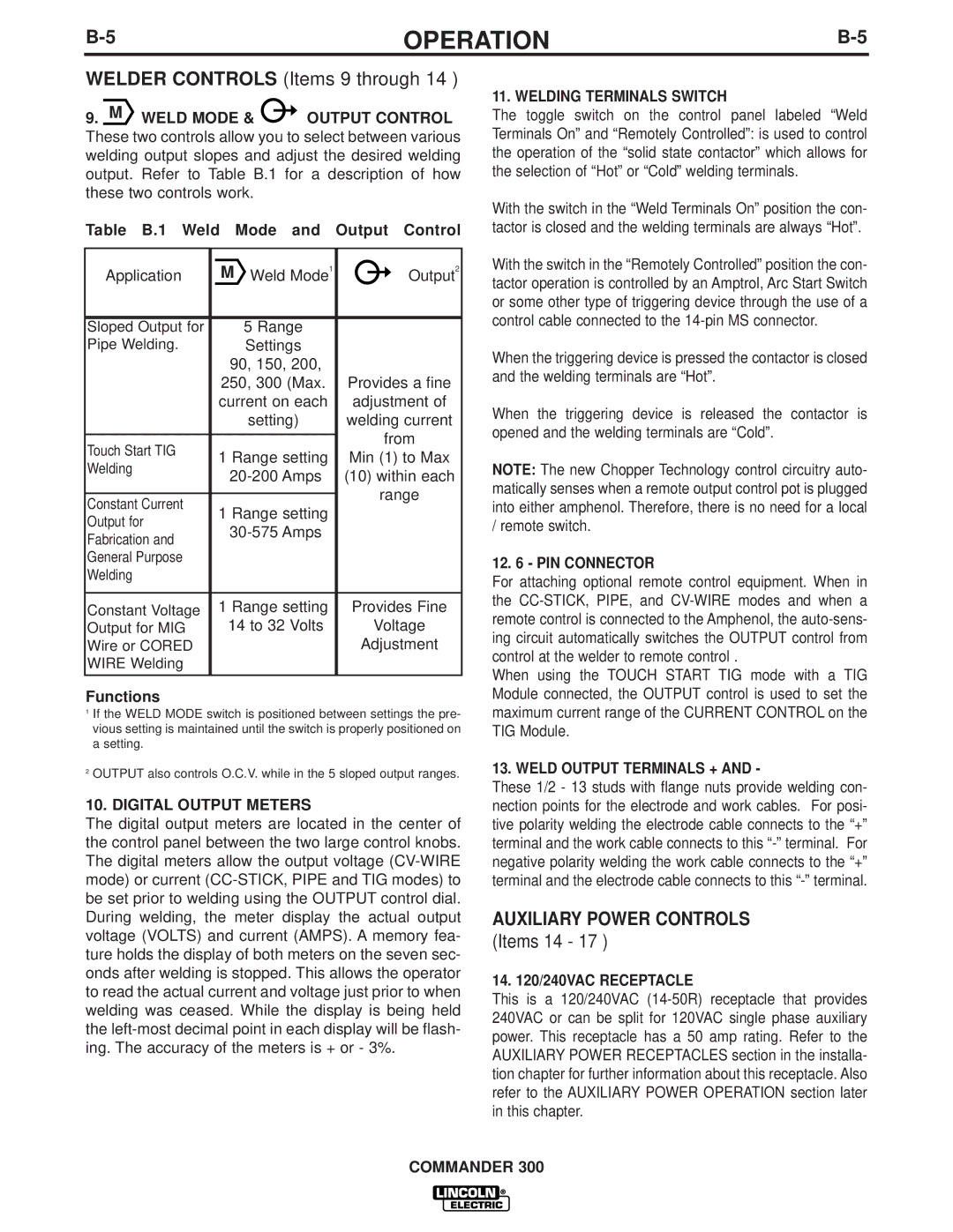 Lincoln Electric IM700-D manual Auxiliary Power Controls 