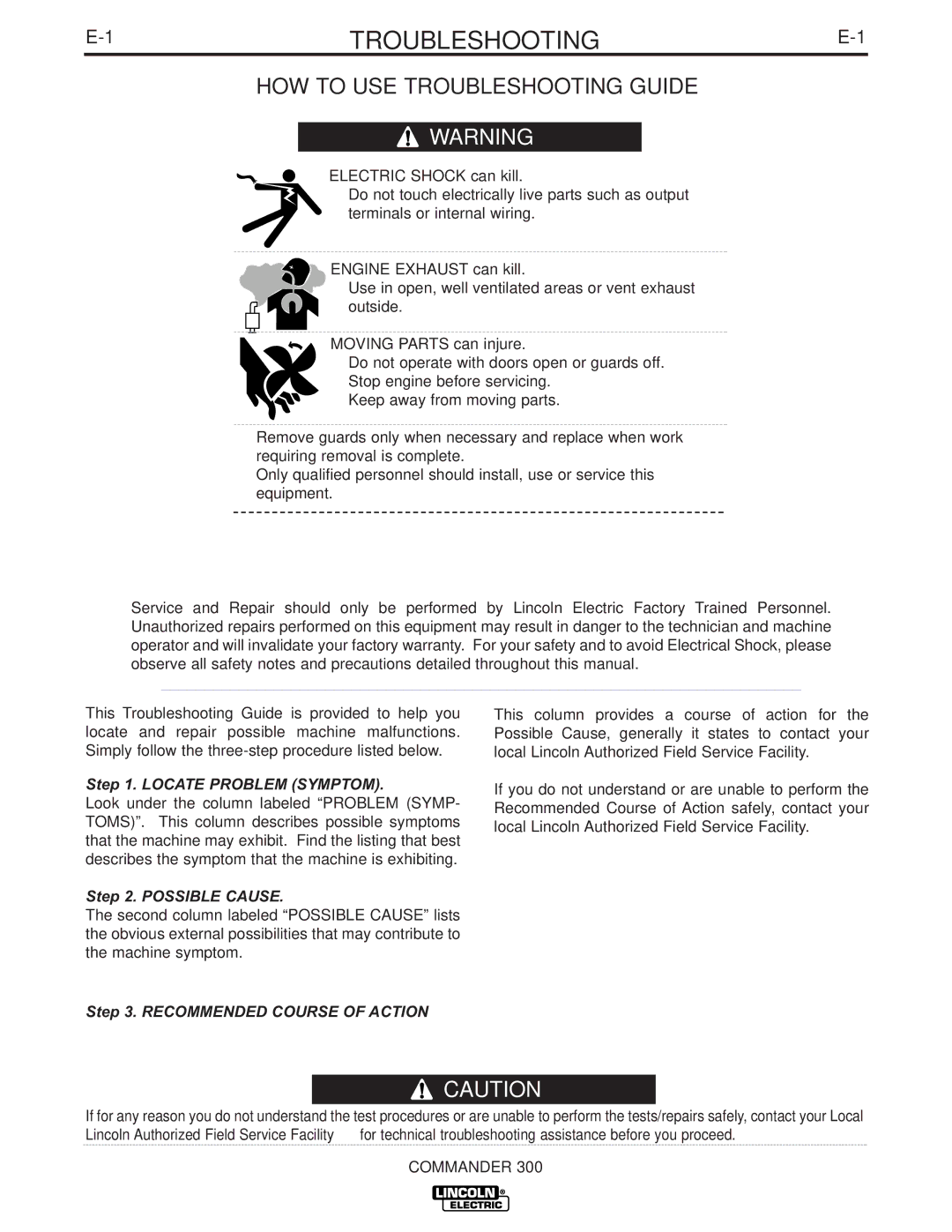 Lincoln Electric IM700-D manual HOW to USE Troubleshooting Guide 