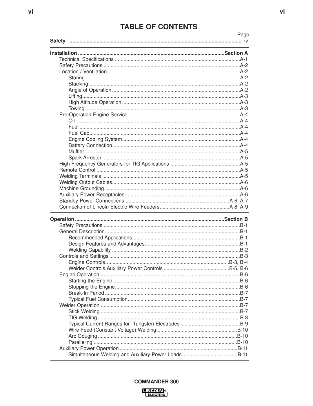 Lincoln Electric IM700-D manual Table of Contents 