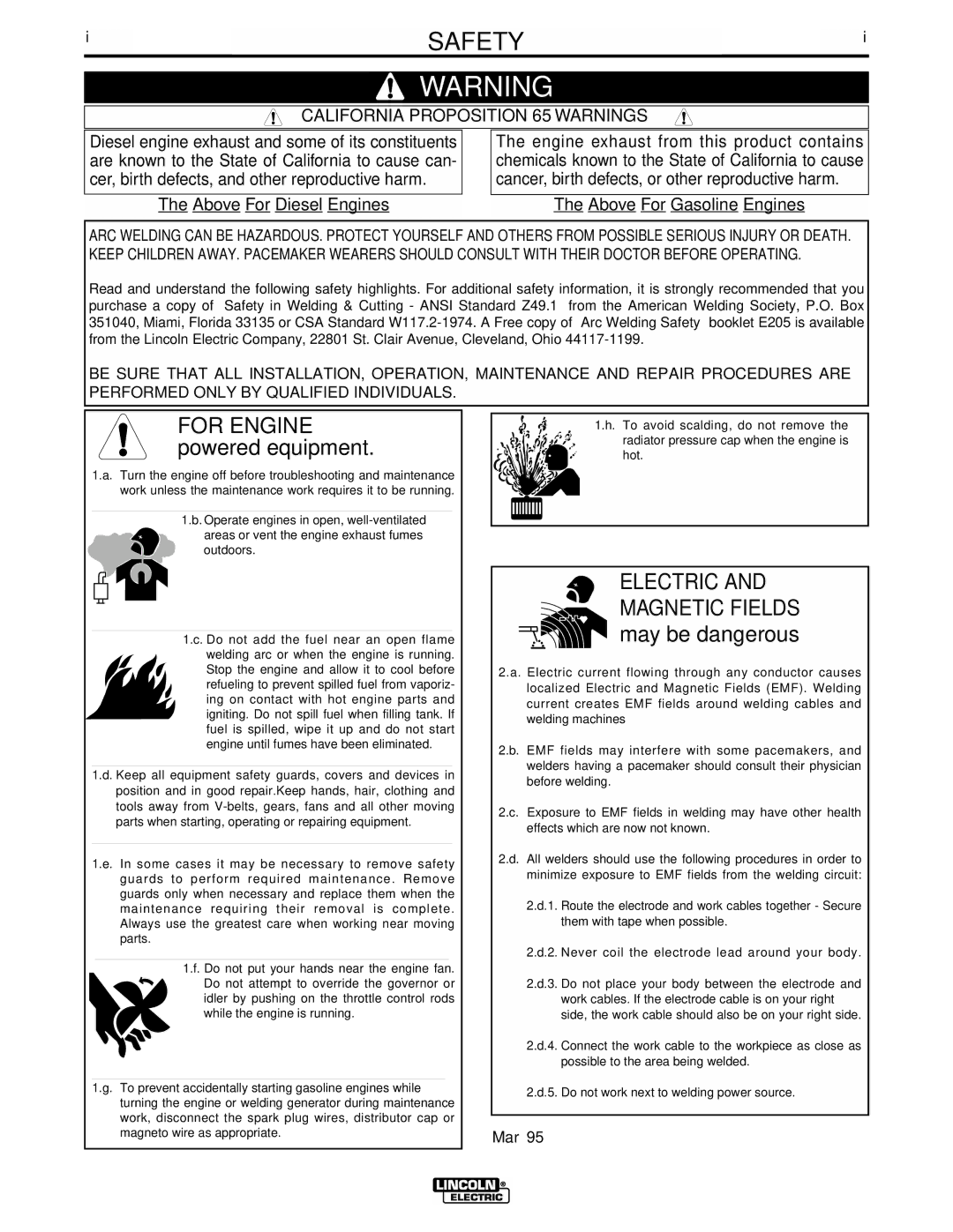 Lincoln Electric IM708 manual Safety, California Proposition 65 Warnings 