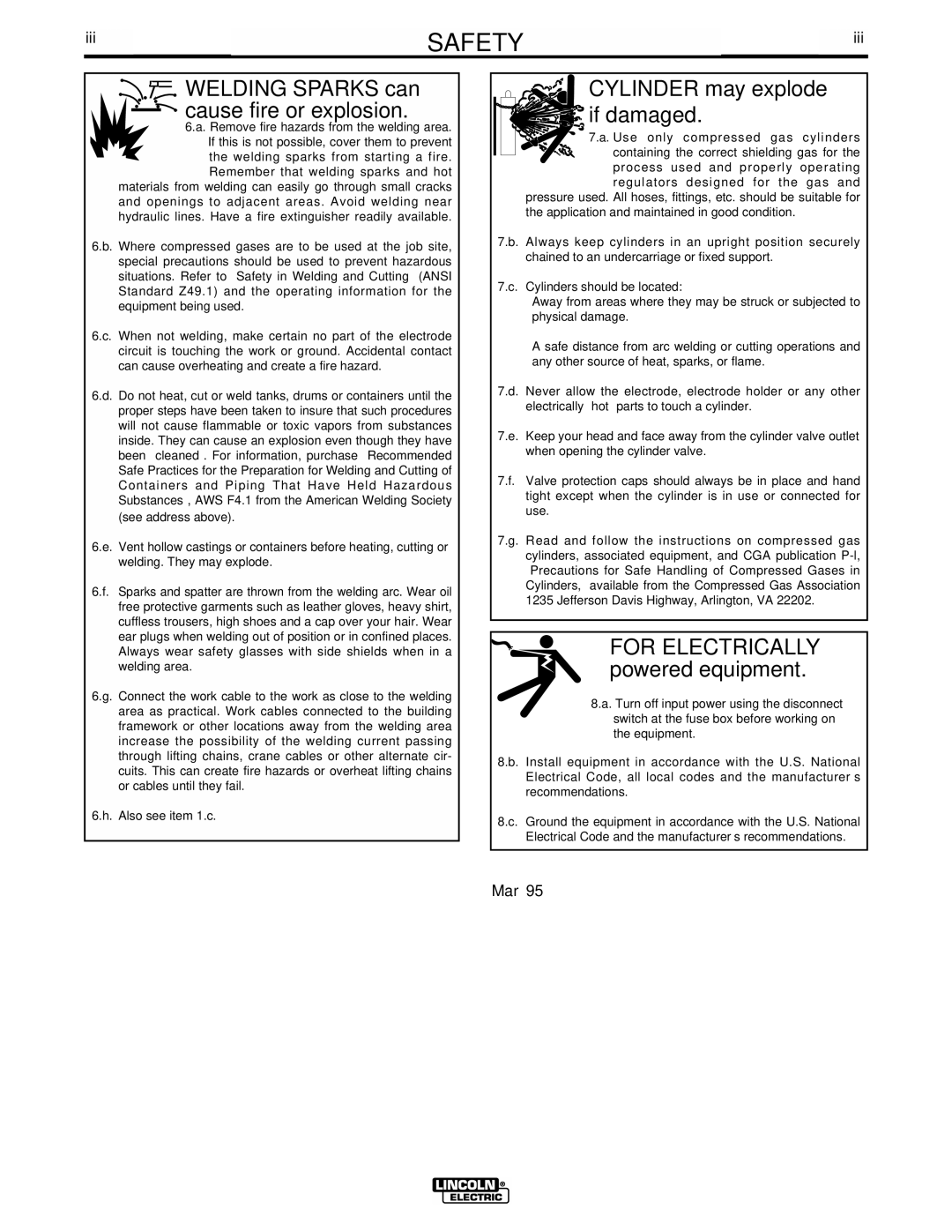 Lincoln Electric IM708 manual Welding Sparks can cause fire or explosion, Iii 