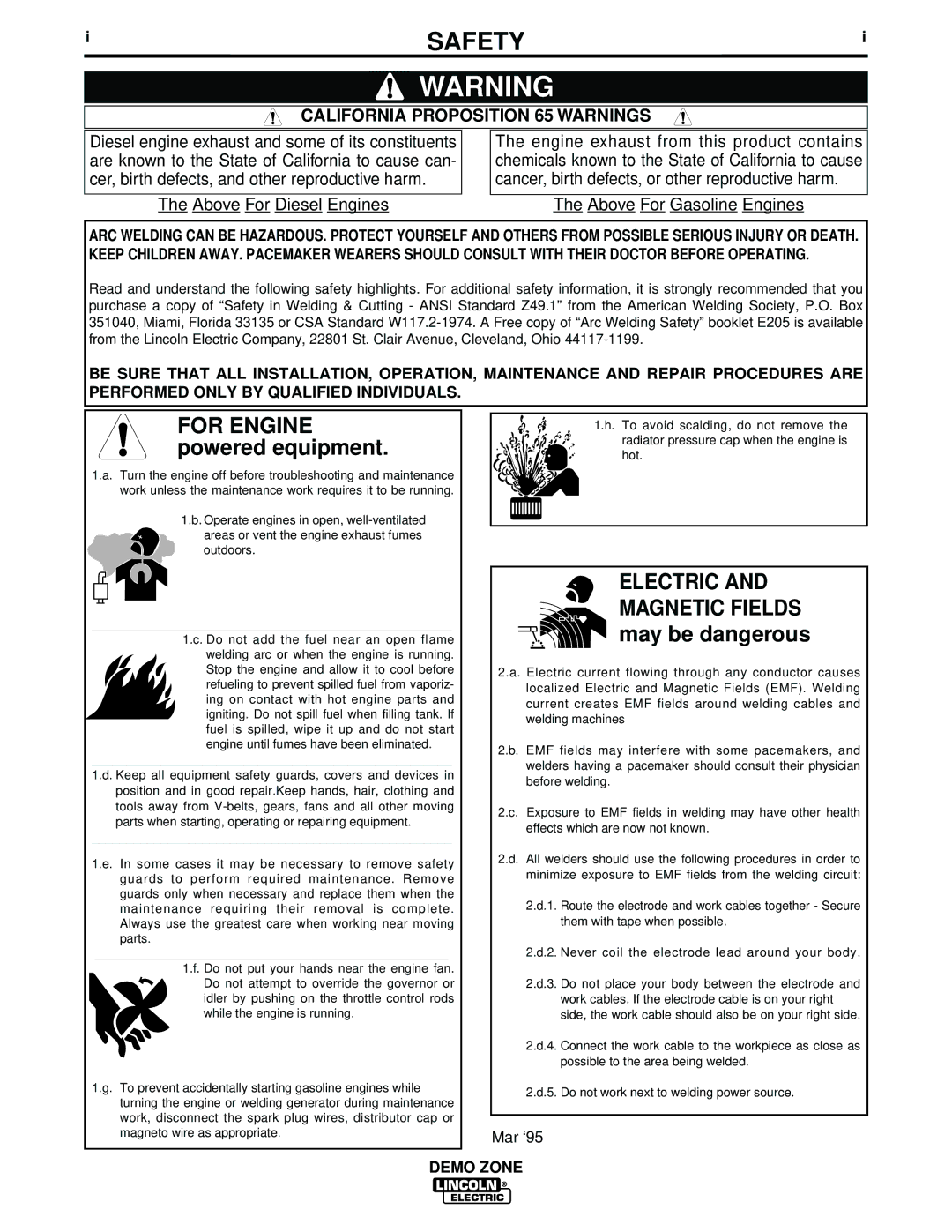 Lincoln Electric IM709 manual Safety, California Proposition 65 Warnings 