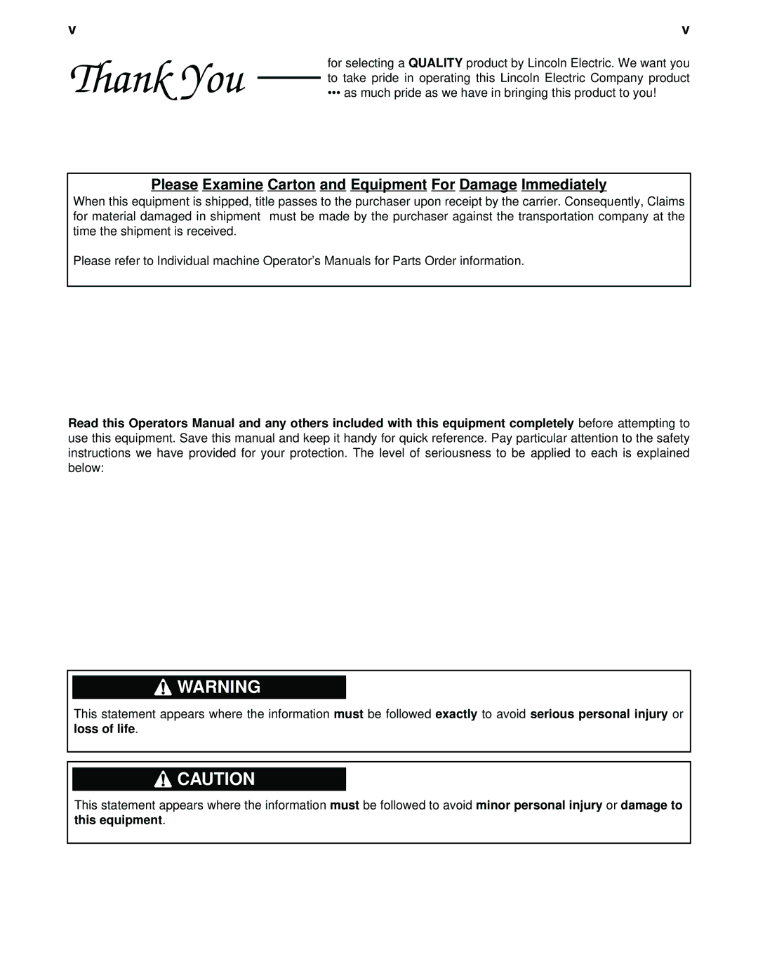 Lincoln Electric IM709 manual Thank You 