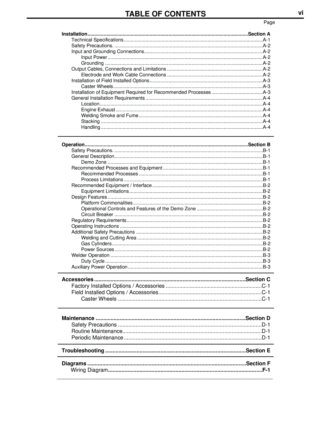 Lincoln Electric IM709 manual Table of Contents 