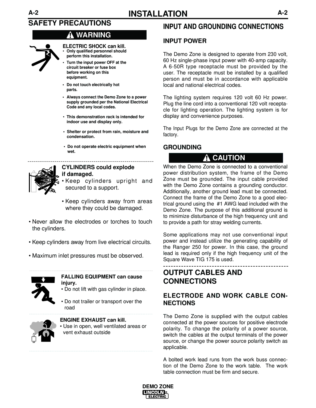 Lincoln Electric IM709 manual Safety Precautions, Input and Grounding Connections, Output Cables Connections 