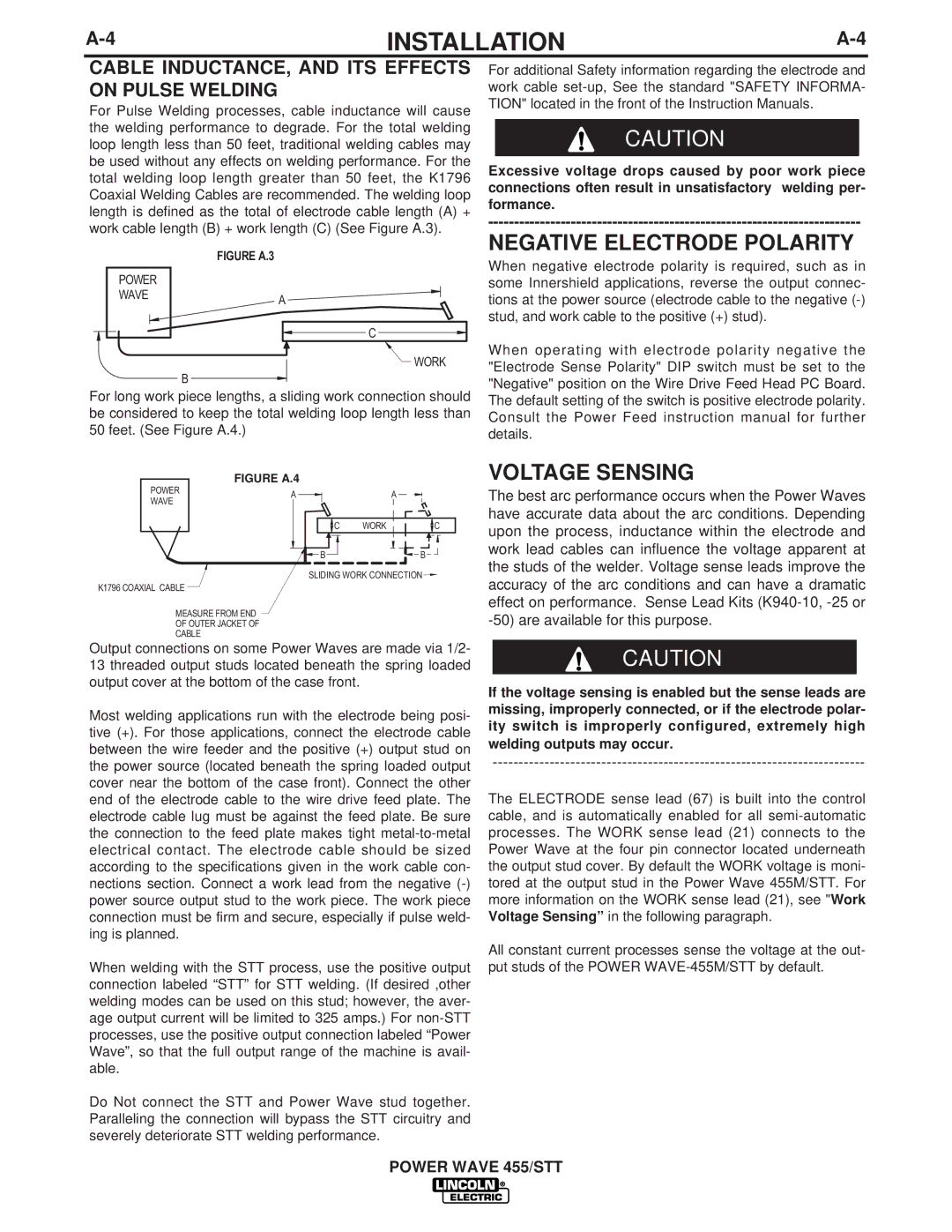 Lincoln Electric IM716 Negative Electrode Polarity, Voltage Sensing, Cable INDUCTANCE, and ITS Effects on Pulse Welding 