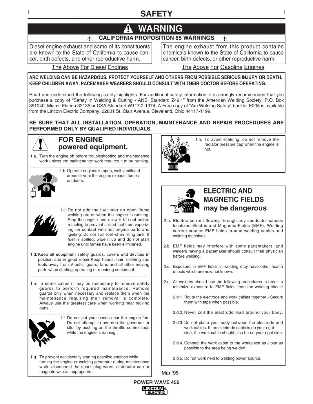 Lincoln Electric IM716 manual Safety, Power Wave 