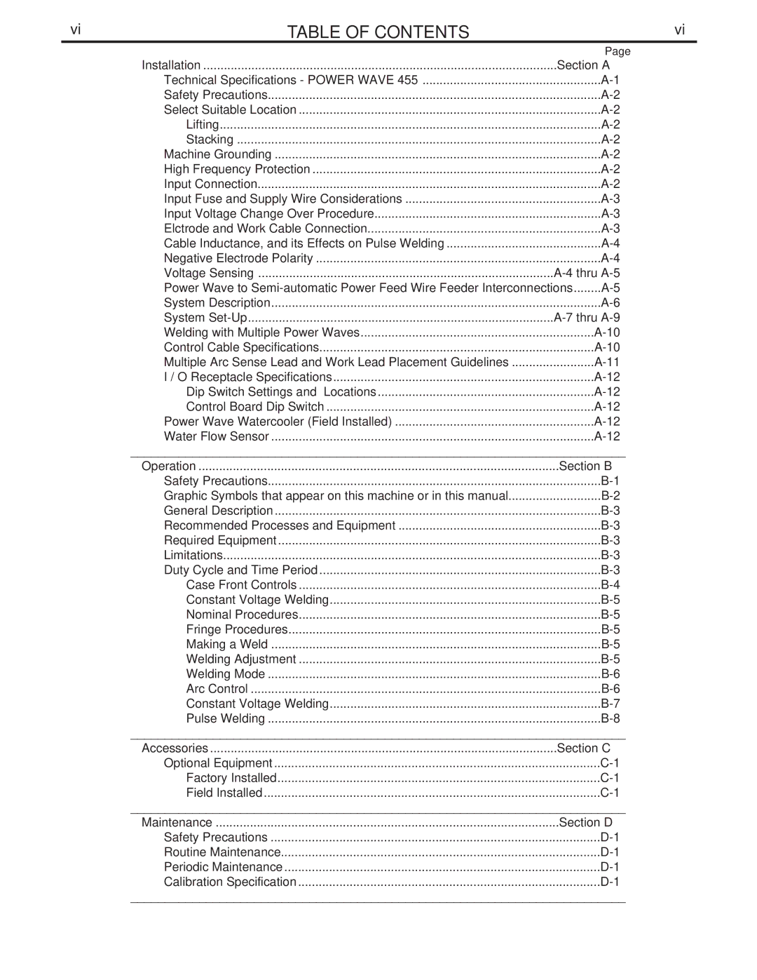 Lincoln Electric IM716 manual Table of Contents 