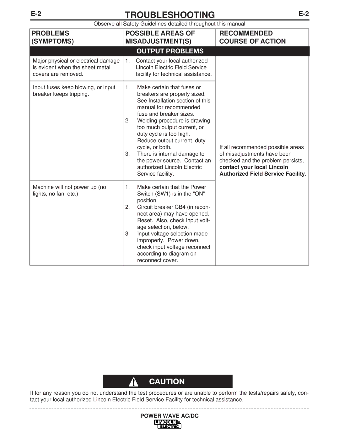 Lincoln Electric IM718 manual Contact your local Lincoln, Authorized Field Service Facility 