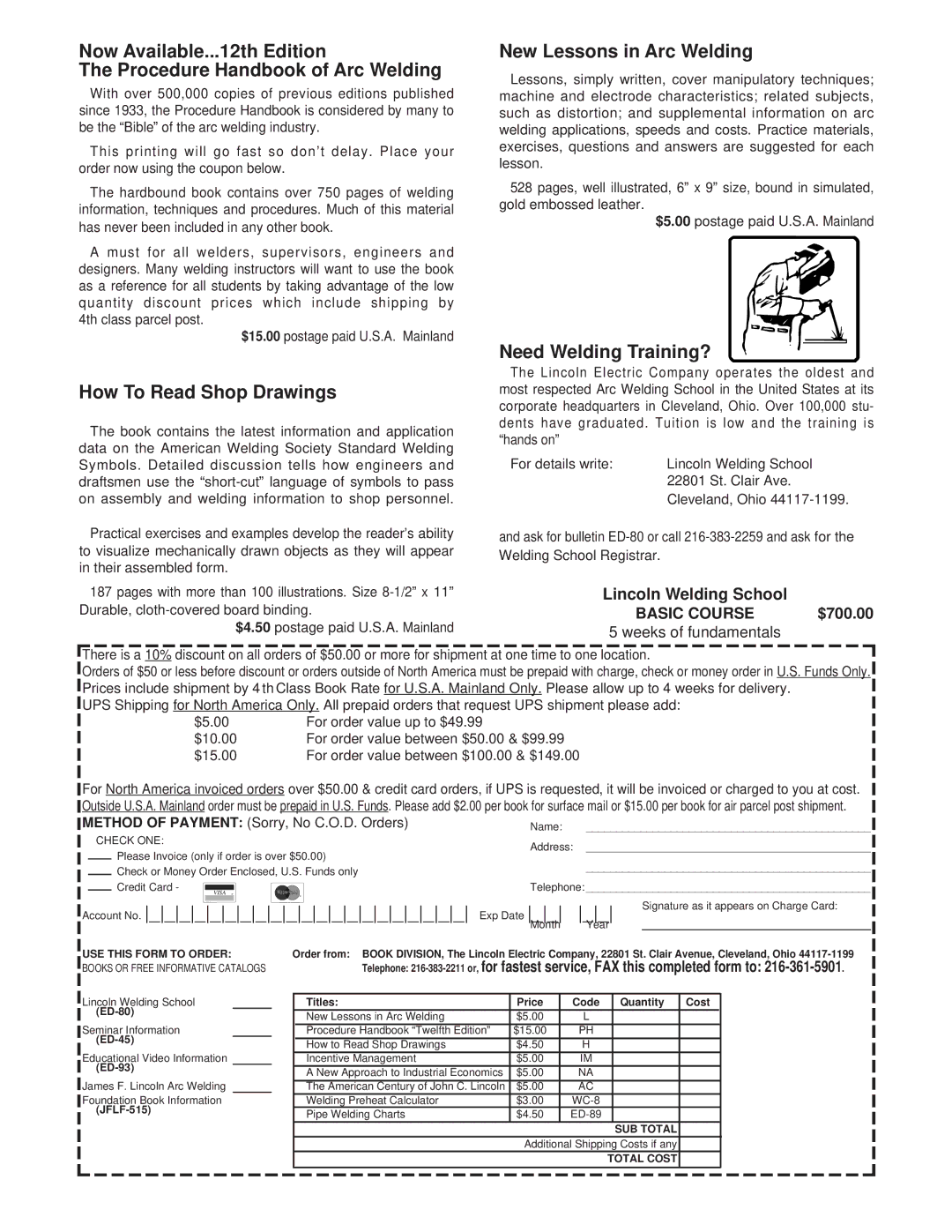 Lincoln Electric IM718 manual Basic Course, $700.00 