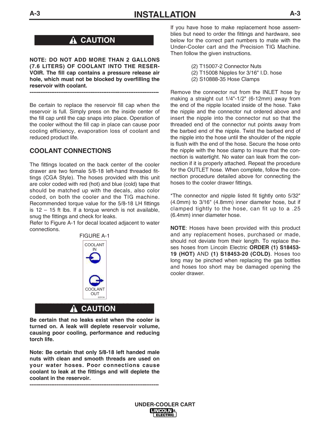 Lincoln Electric IM723-A manual Coolant Connections, Figure A-1 