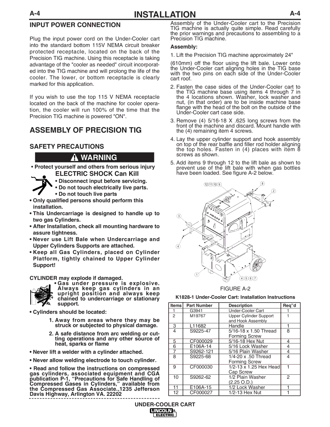 Lincoln Electric IM723-A manual Assembly of Precision TIG, Input Power Connection, Safety Precautions 