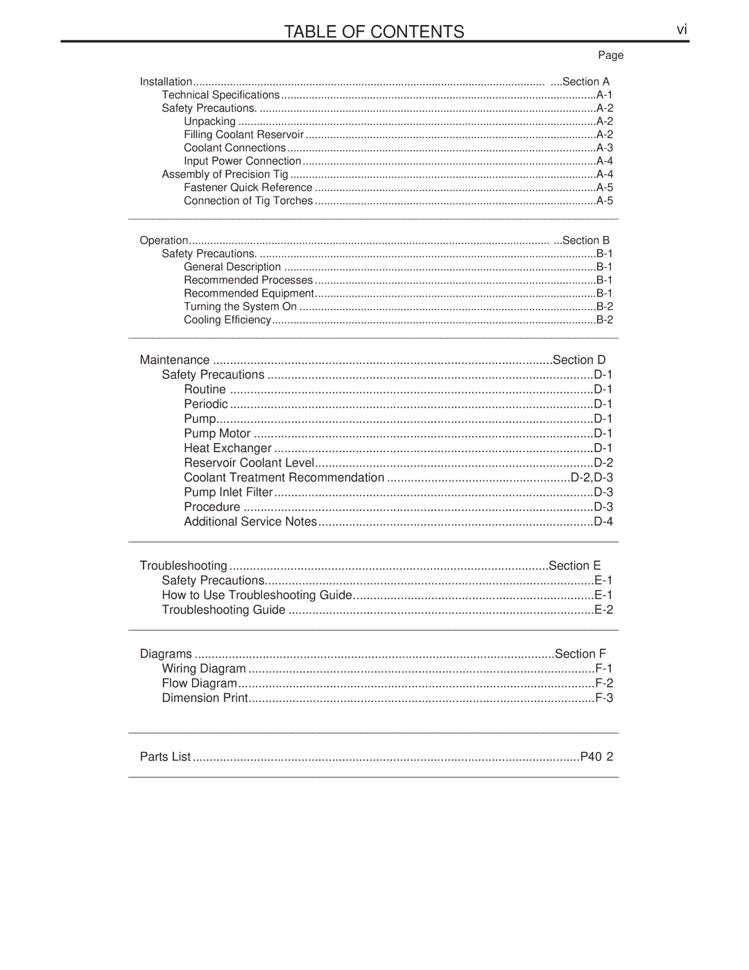 Lincoln Electric IM723-A manual Table of Contents 