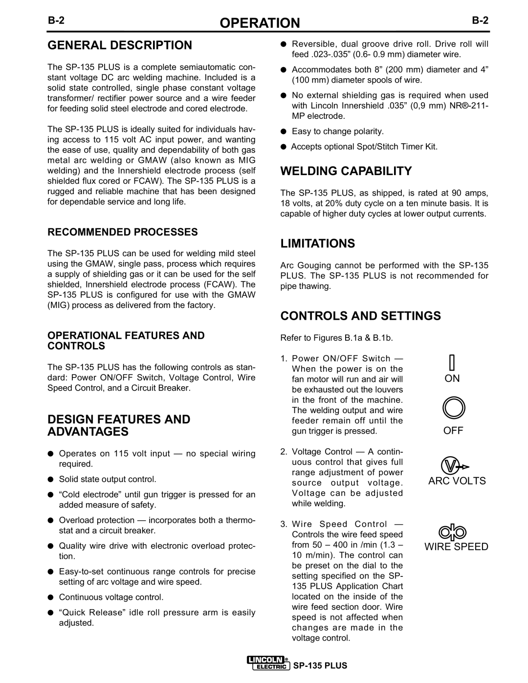 Lincoln Electric IM725 manual General Description, Welding Capability, Limitations, Controls and Settings 