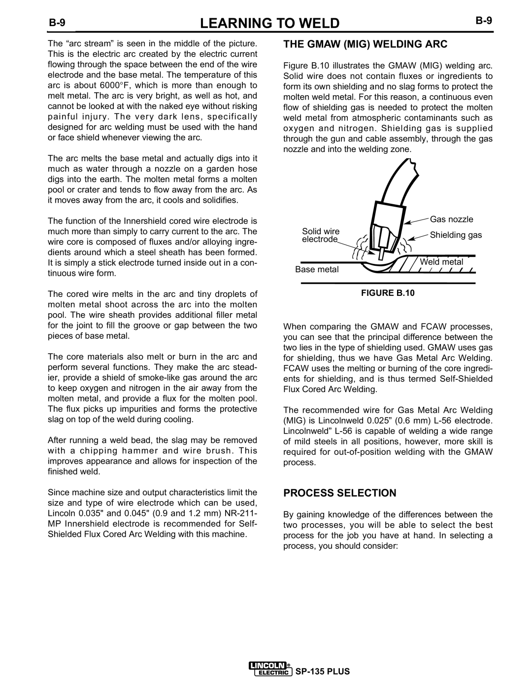 Lincoln Electric IM725 manual Gmaw MIG Welding ARC, Process Selection 