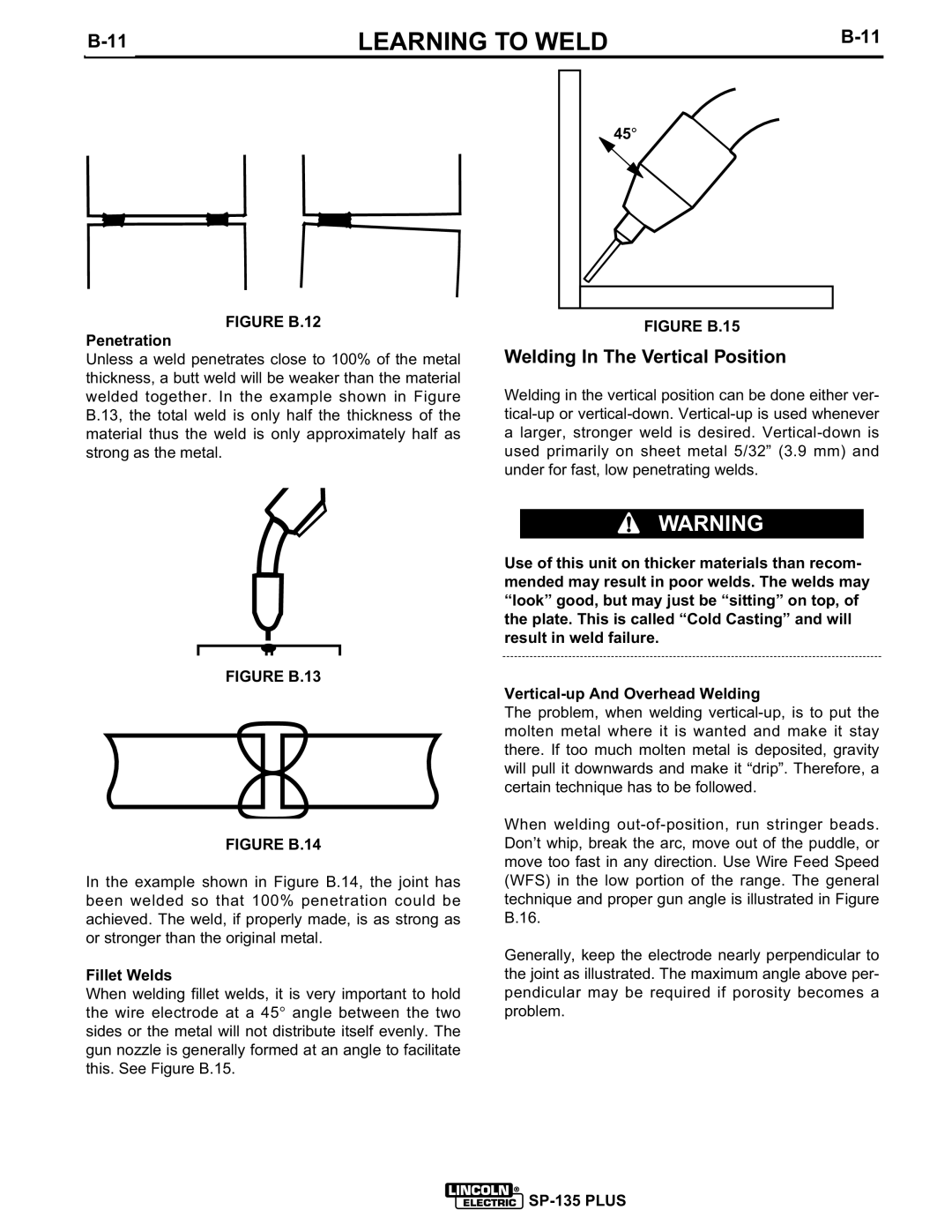 Lincoln Electric IM725 manual Welding In The Vertical Position, Penetration, Fillet Welds 