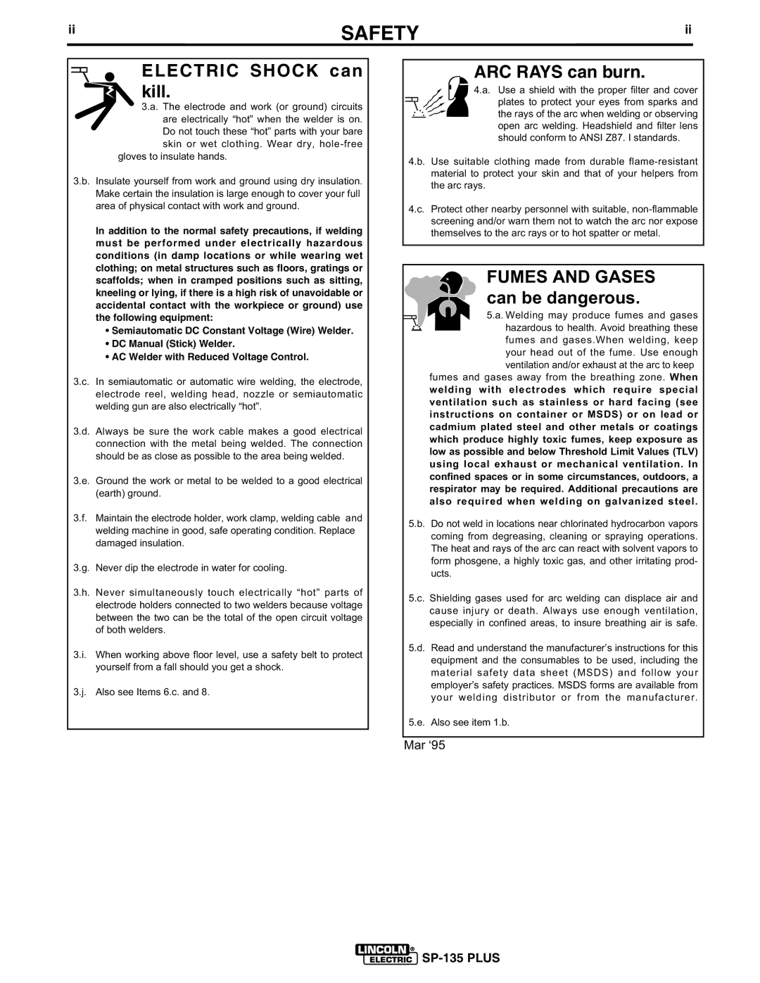 Lincoln Electric IM725 manual Electric Shock can kill 